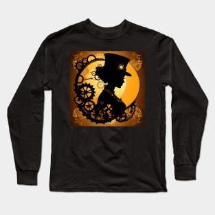 Steampunk woman silhouette Long Sleeve T-Shirt